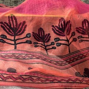 Beautiful scarf, 37” x 78”, floral with geometric design, semi see thru